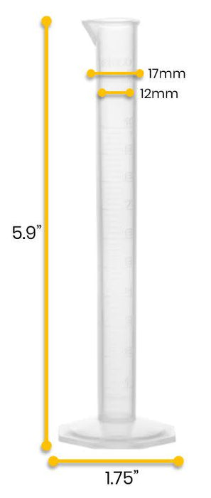 24PK Graduated Cylinders, 10mL - Class B - Hexagonal Base - Raised Graduations - Polypropylene Plastic