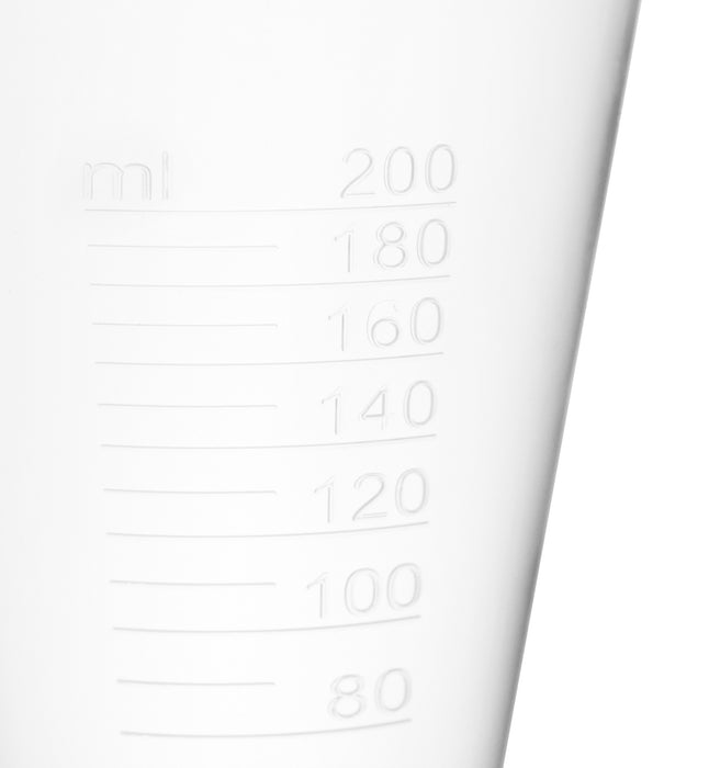 12PK Conical Measures, 200ml - Polypropylene - Raised Graduations - Hexagonal Base