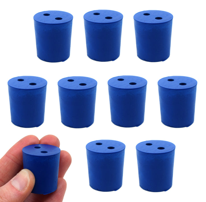 Neoprene Stopper, 2 Holes - Blue, Size: 23mm Bottom, 26mm Top, 28mm Length - Pack of 10