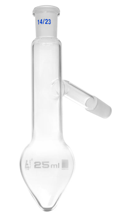 Distilling Flask, 25ml - Socket Size 14/23 - Pear Shape, Interchangeable Joint - Borosilicate Glass - Eisco Labs