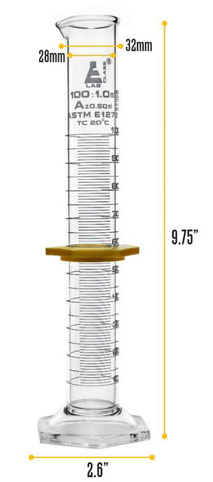 100ml glass graduated cylinder dimensions
