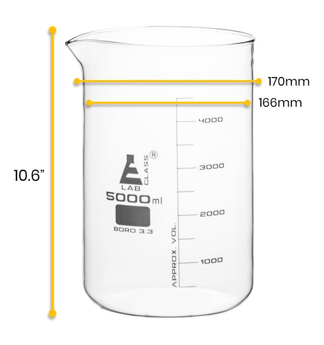 Beaker, 5000ml - Low Form - Graduated - Borosilicate Glass