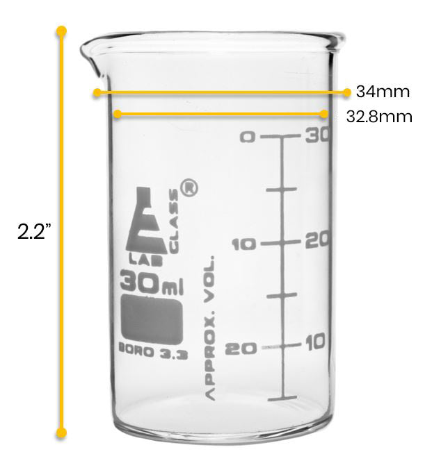 Beaker, 30ml - ASTM - Low Form - Graduated - Borosilicate Glass