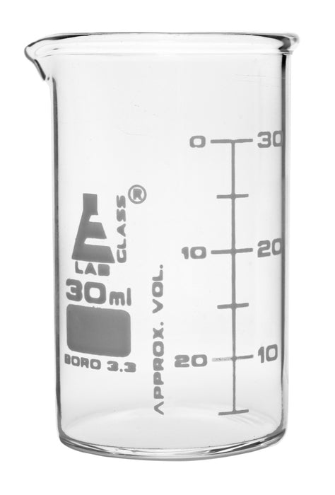 12PK Beakers, 30ml - ASTM - Low Form - Graduated - Borosilicate Glass