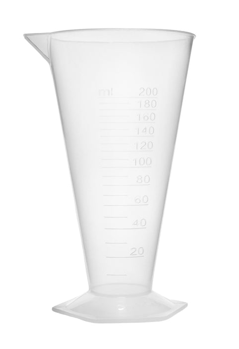 12PK Conical Measures, 200ml - Polypropylene - Raised Graduations - Hexagonal Base