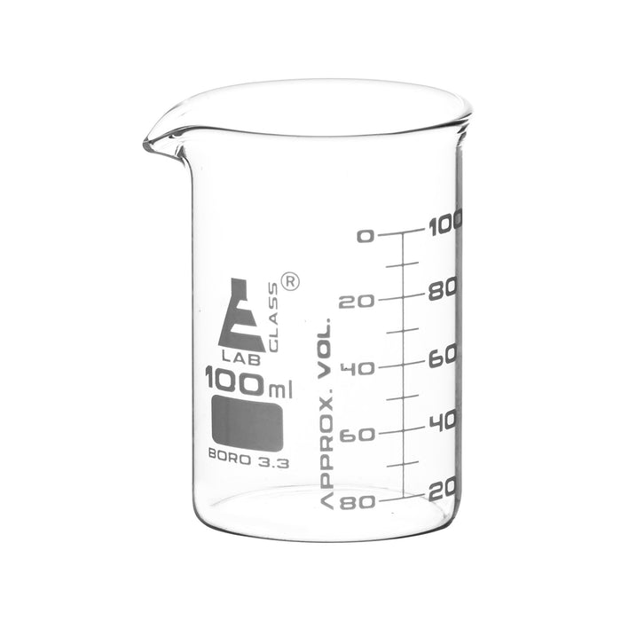 12PK Beakers, 100ml - ASTM - Low Form - Graduated - Borosilicate Glass