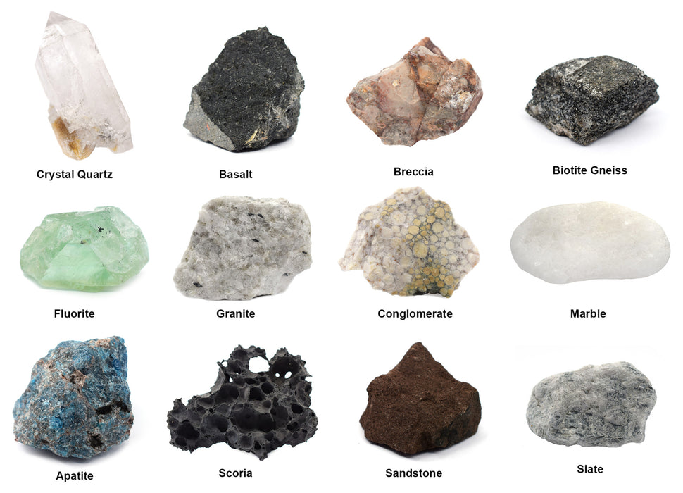 12 Piece Rock & Mineral Kit - Includes Storage Box and Identification Card