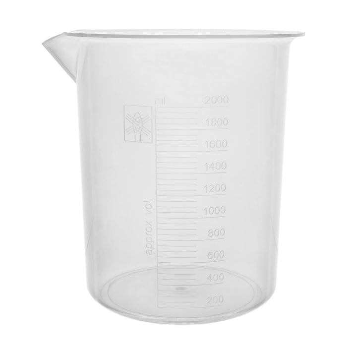 12PK Plastic Beakers, 2000ml - Polypropylene - Raised Graduations