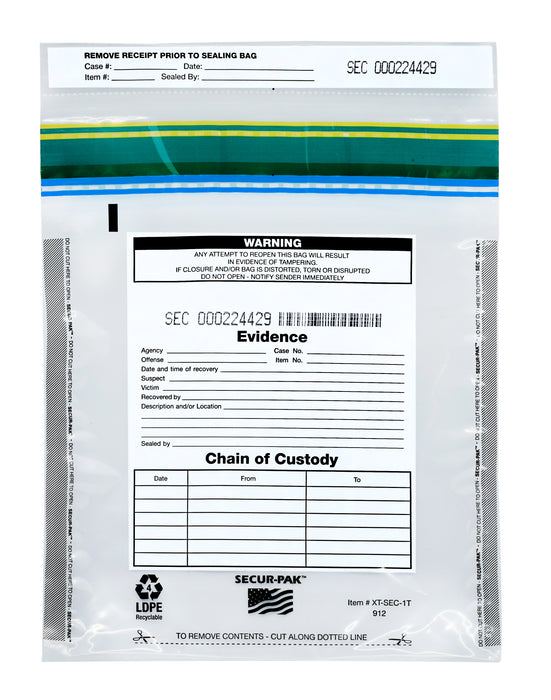 100pk Evidence Bags, 9" x 12" - Premium, Level 4 Security Tamper Evident Bags - Self Sealing, Transparent 2.5 Mil Coextruded Polyethylene - SECUR-PAK