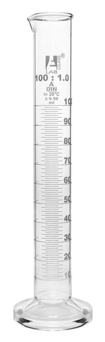 Graduated Cylinder, 100ml - Class A - White Graduations - Round Base