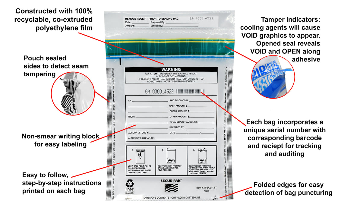 Secur-Pak Deposit Bags - Pack of 100 - Premium, Level 4 Security Tamper Evident, Clear Security Bags - Self Sealing, Transparent 2.5 Mil Plastic - 10" x 14" - SECUR-PAK