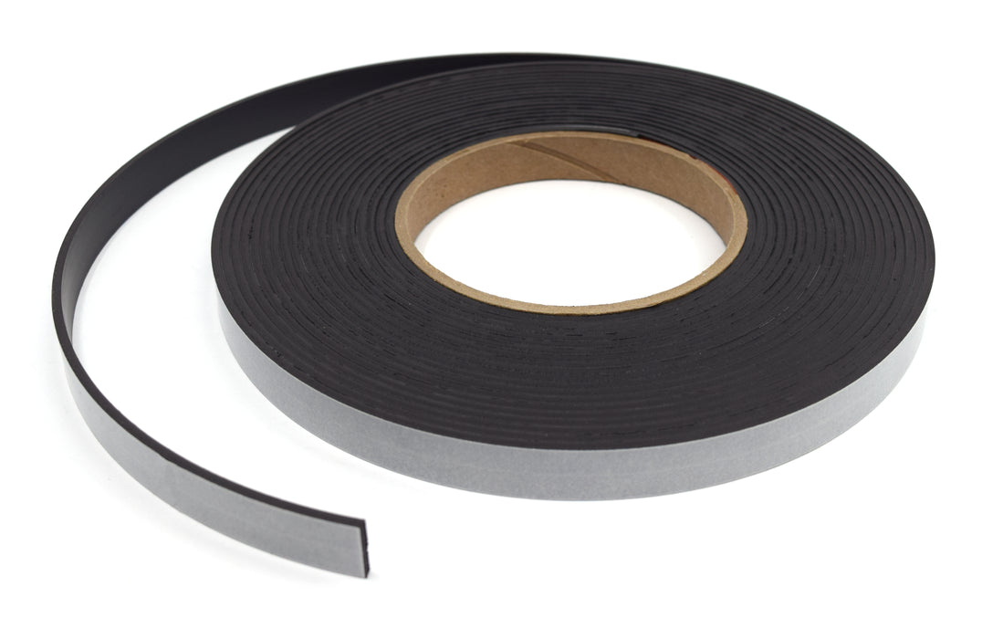 Flexible, Adhesive Magnetic Tape, 25ft Roll - 0.5" x 0.085" - Anisotropic - Heavy Duty, Double Coated Rubber 3mil Adhesive - Great for Crafts, Projects, Refrigerators, Organization - Made in the USA
