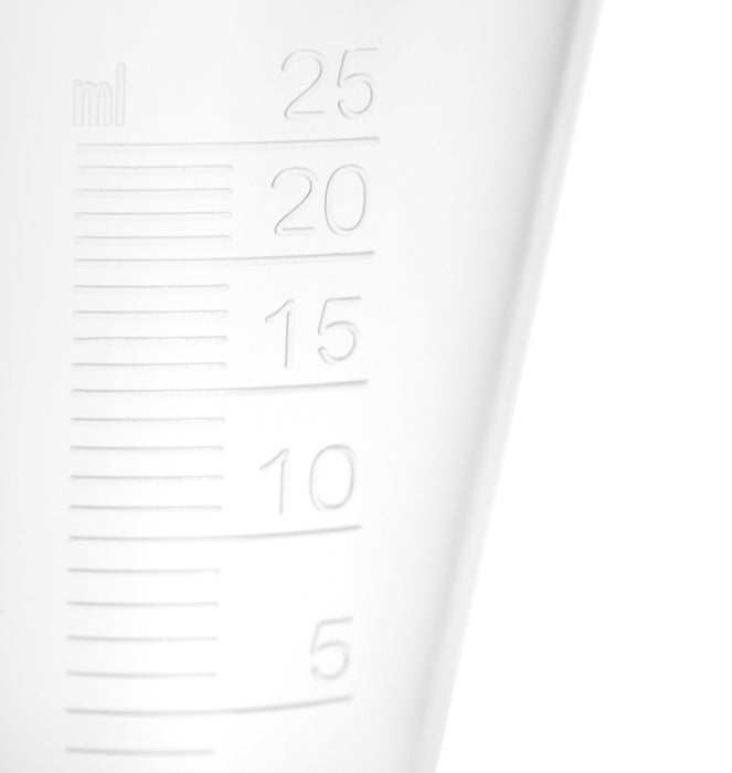 12PK Conical Measures, 25ml - Polypropylene - Raised Graduations - Hexagonal Base