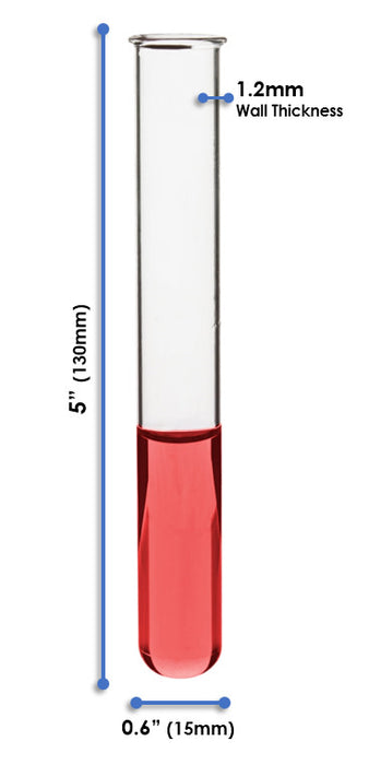 48PK Test Tubes, 15mL, 15x130mm - Rimmed - Light Wall, 1.2mm Thick - Borosilicate 3.3 Glass