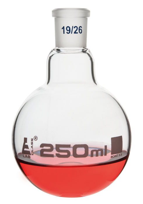 Boiling Flask with 19/26 Joint, 250ml Capacity, Round Bottom, Interchangeable Joint, Borosilicate Glass - Eisco Labs
