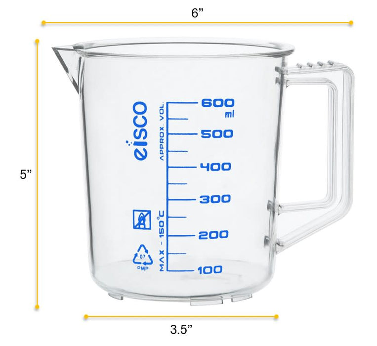 Measuring Jug, 600mL - TPX Plastic - Screen Printed Graduations - With Handle & Spout