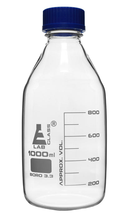 Reagent Bottle, 1000mL - Clear - With Screw Cap - Borosilicate Glass