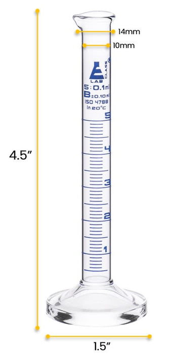 Graduated Cylinder, 5ml - Class B - Blue Graduations - Round Base
