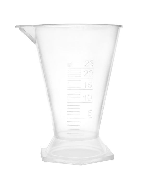 12PK Conical Measures, 25ml - Polypropylene - Raised Graduations - Hexagonal Base