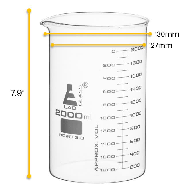 Beaker, 2000ml - ASTM - Low Form - Graduated - Borosilicate Glass