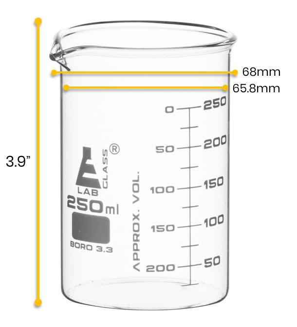 Beaker, 250ml - ASTM - Low Form - Graduated - Borosilicate Glass