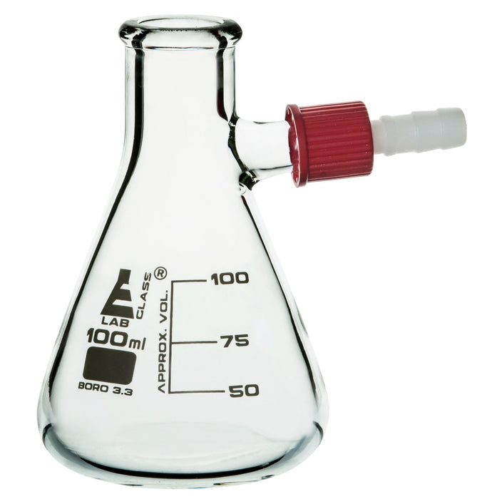 Filtering Conical Flask, 100ml, Borosilicate Glass with Integral Plastic Side Arm - Eisco Labs