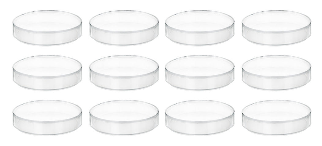 12PK Petri Dishes, 2.9" x 0.5" (75 x 13mm) - With Lid - Polypropylene Plastic