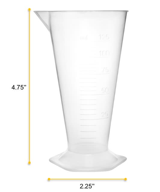 12PK Conical Measures, 125ml - Polypropylene - Raised Graduations - Hexagonal Base
