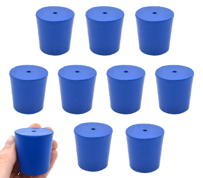 Neoprene Stopper, 1 Hole - Blue, Size: 33mm Bottom, 38mm Top, 38mm Length - Pack of 10