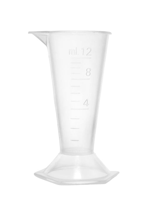 12PK Conical Measures, 12ml - Polypropylene - Raised Graduations - Hexagonal Base