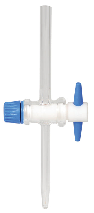 Stopcock for Burette - Borosilicate Glass with PTFE Key - Straight Pattern, 2.5mm Plain Bore
