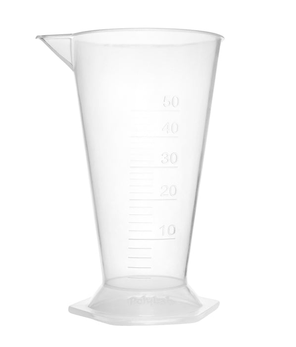 12PK Conical Measures, 50ml - Polypropylene - Raised Graduations - Hexagonal Base