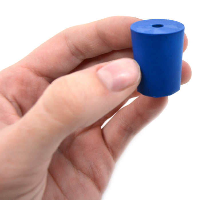 Neoprene Stopper, 1 Hole - Blue, Size: 18mm Bottom, 21mm Top, 26mm Length - Pack of 10
