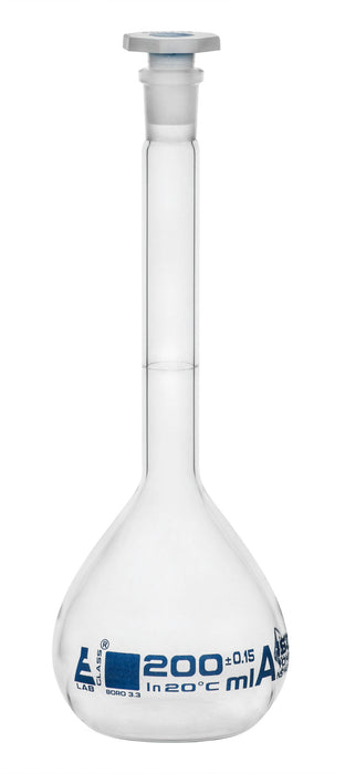Volumetric Flask, 200ml - Class A - 14/23 Stopper - Eisco Labs