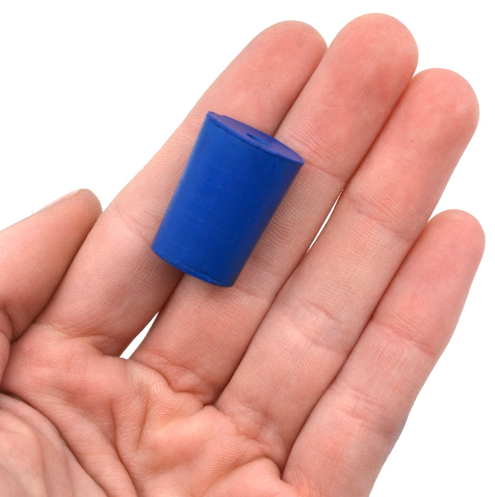 Neoprene Stopper, 1 Hole - Blue, Size: 15mm Bottom, 18mm Top, 24mm Length - Pack of 10
