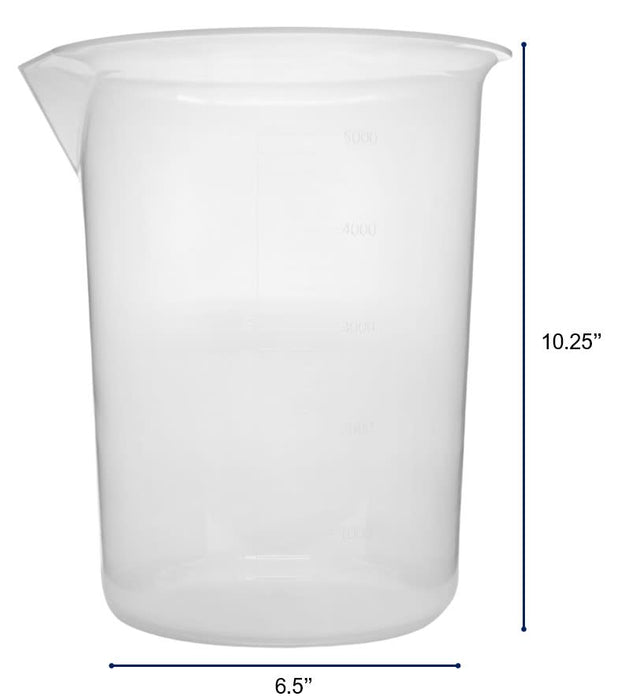 Plastic Beaker, 5000ml - Polypropylene - Raised Graduations