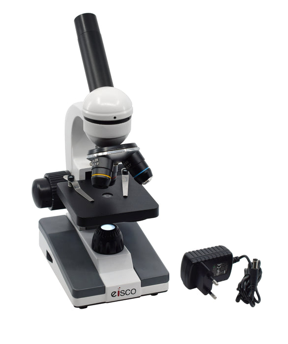 Monocular Microscope, Prime LED 101 - Adjustable LED Illumination - 360 Degree Rotatable Monocular Head - 4X, 10X, 40X Objectives - Eisco Labs