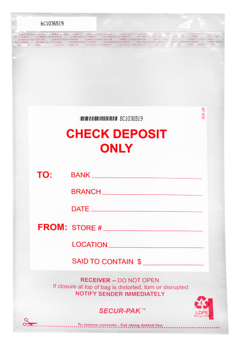 100pk Check Deposit Bags, 12"x16" Transparent, Tamper Resistant Closure with Serialized Numbers & Barcode - Secur-Pak
