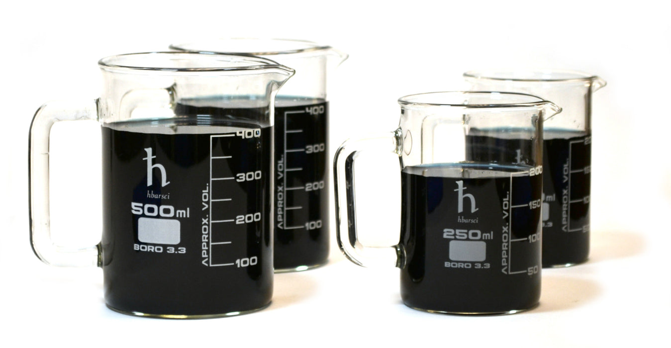 4PK Premium Hand Crafted Beaker Mug - 2 Pint Glass or Coffee Mug Sized & 2 Tea or Espresso Sized - Borosilicate Glass