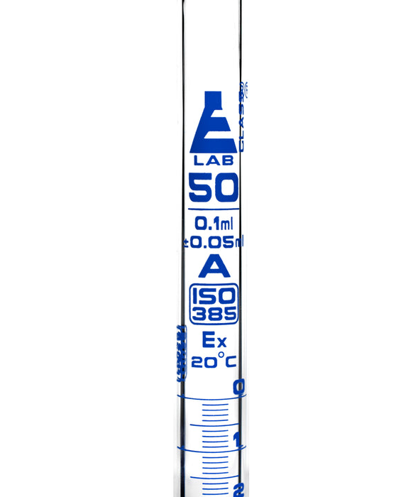 Burette, 50mL - Class A - With PTFE Stopcock - Blue Graduations - Borosilicate Glass