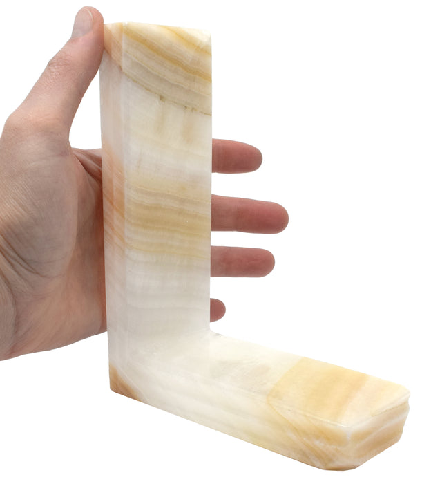 Amber Onyx Aragonite L-Shaped Bookends, 6" tall, 2" long, 4.75" wide, (2.7lbs)