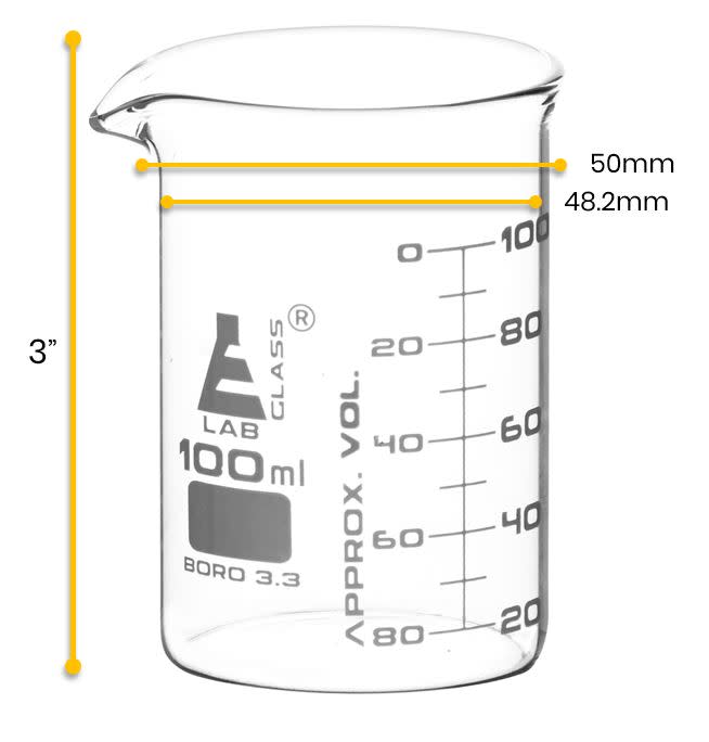 12PK Beakers, 100ml - ASTM - Low Form - Graduated - Borosilicate Glass