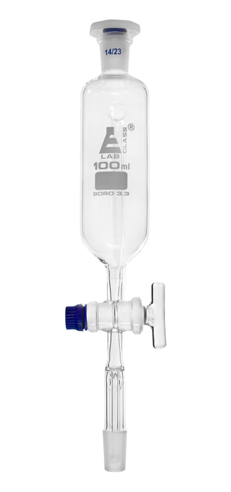 Dropping Funnel, 100mL - Pressure Equalizing - Borosilicate Glass with 14/23 Plastic Stopper & PTFE Key Stopcock