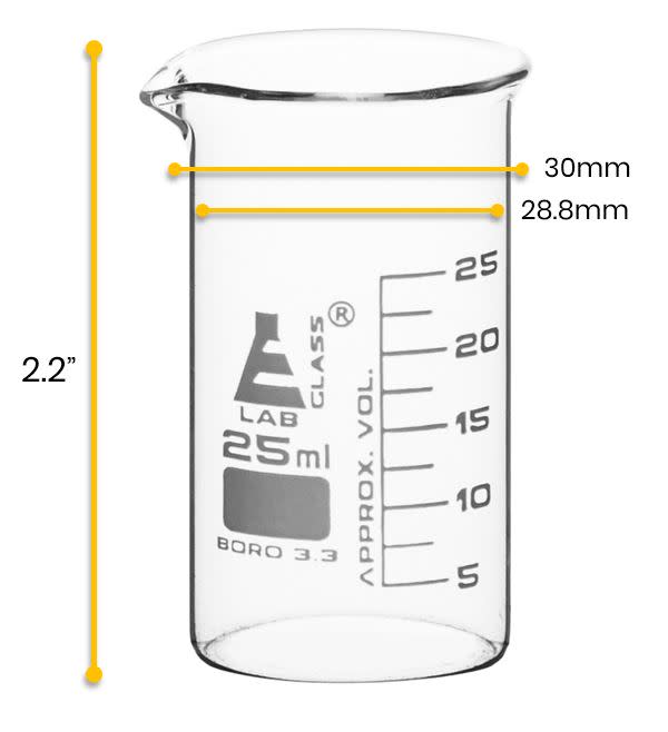 Beaker, 25ml - Tall Form - Graduated - Borosilicate Glass