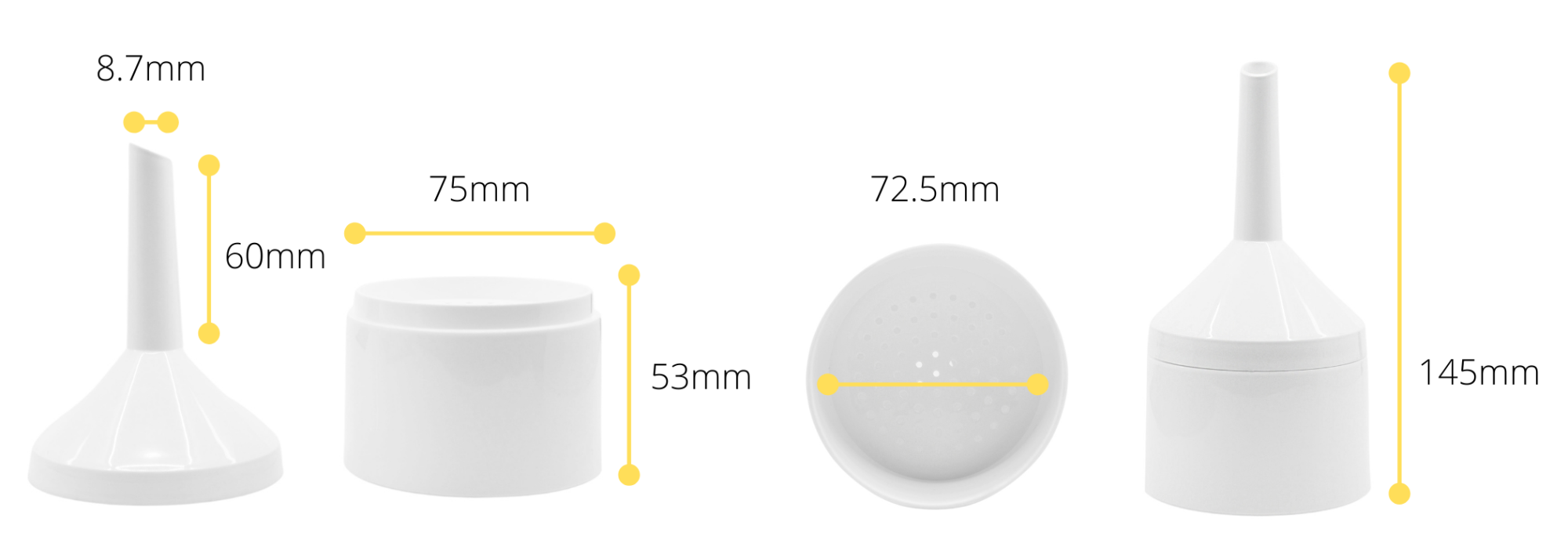 Buchner Funnel, 7.5cm - Polypropylene - Two Parts - Straight Sides, Perforated Plate
