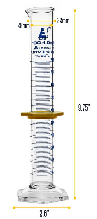100ml glass graduated cylinder dimensions