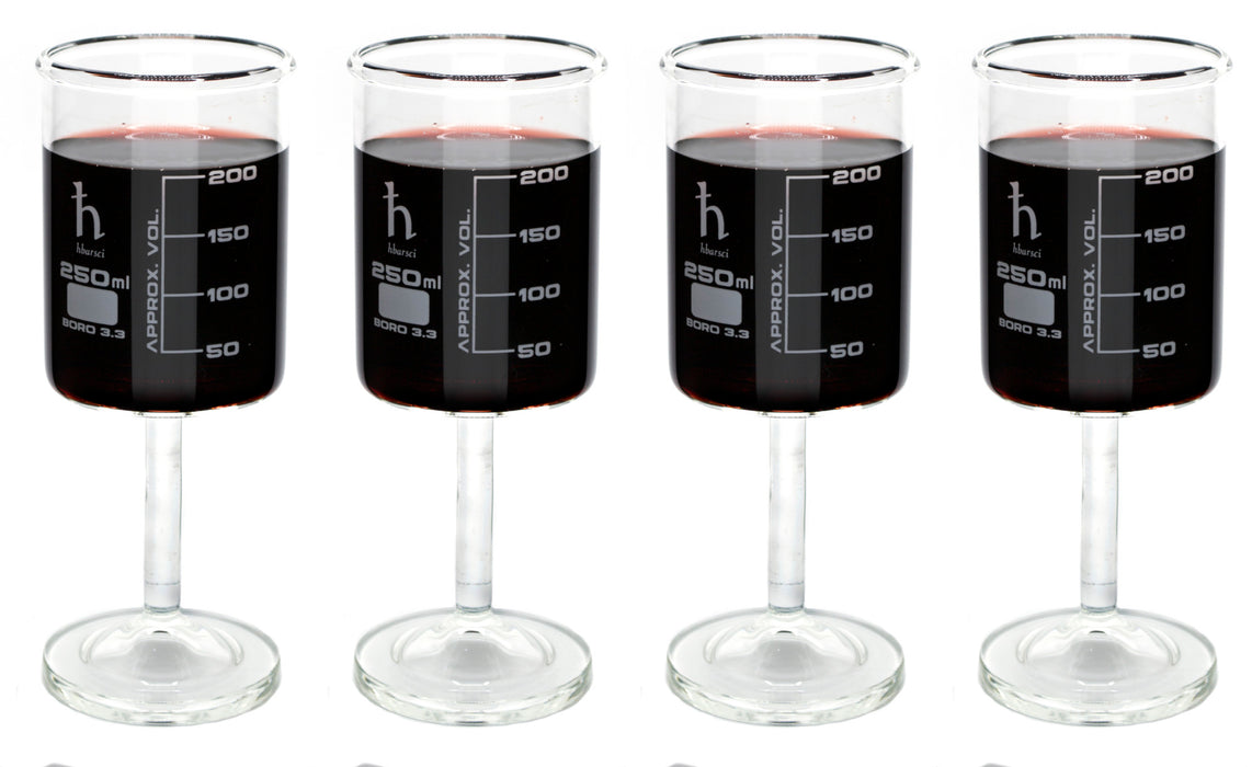 4PK Beaker Wine Glass, 250mL - Borosilicate Glass