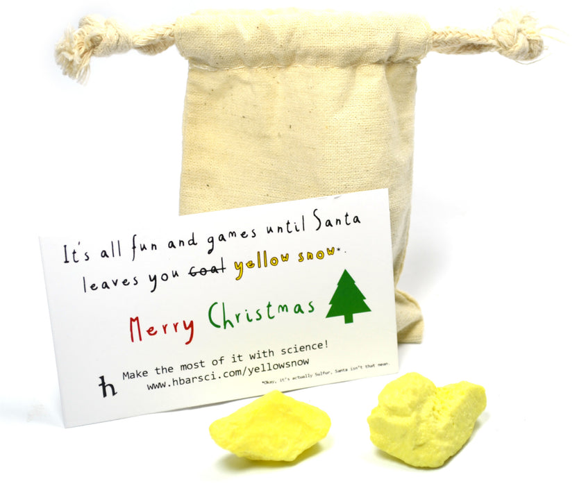 3 Piece Santa's Scientific "Yellow Snow" with Experiment Set - Premium Cotton Bag and 2 Small Sulfur Lumps