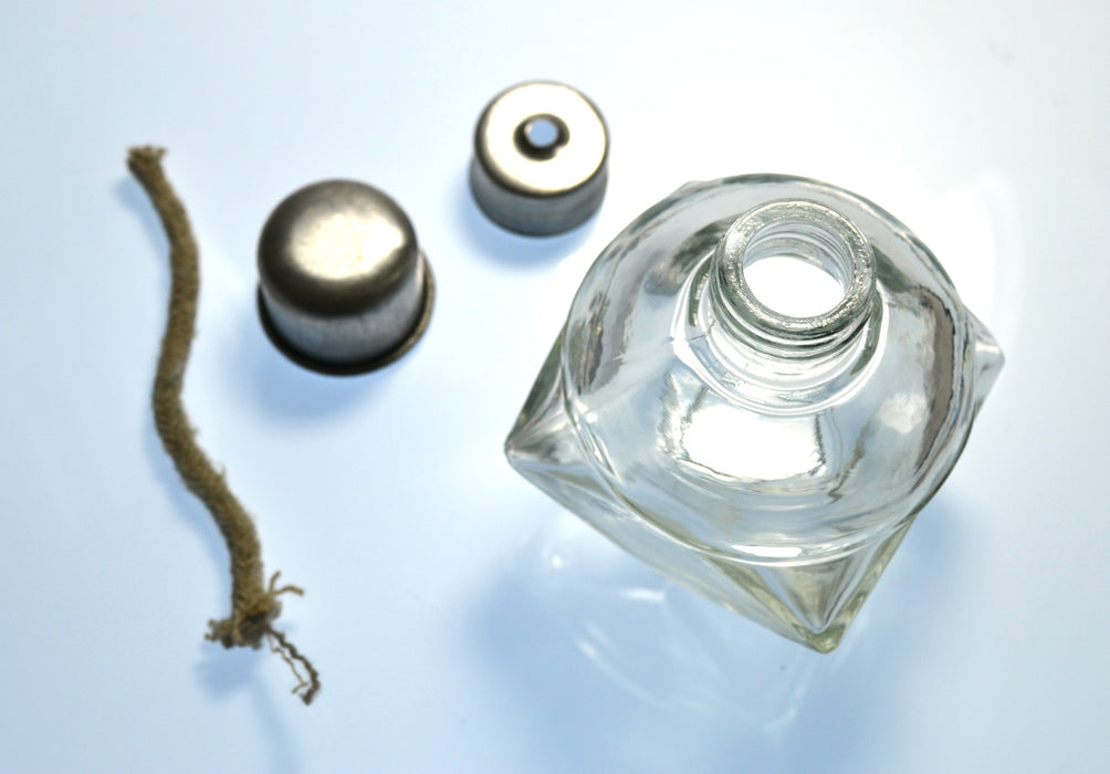 Alcohol Lamp, 120mL - Glass with Metal Cap and Fiber Wick - Polyhedral
