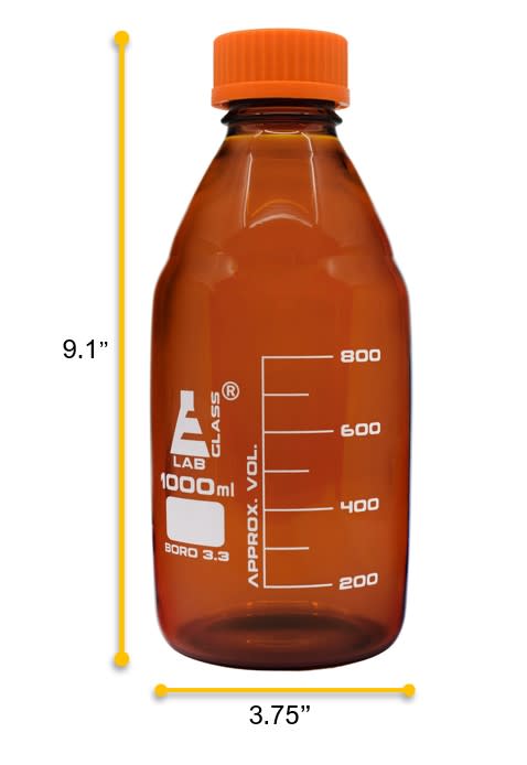 Reagent Bottle, 1000ml - Amber - With Screw Cap - Borosilicate Glass